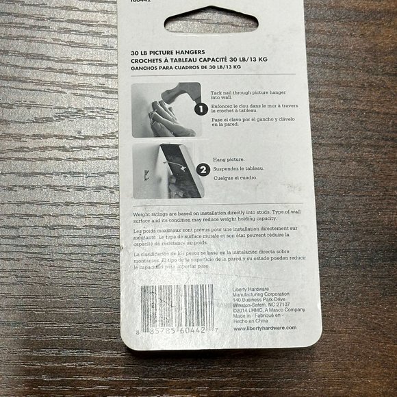 ARROW 30 lb. capacity Wall Picture Hangers Value Pack of 6 Liberty Hardware - Picture 2 of 2